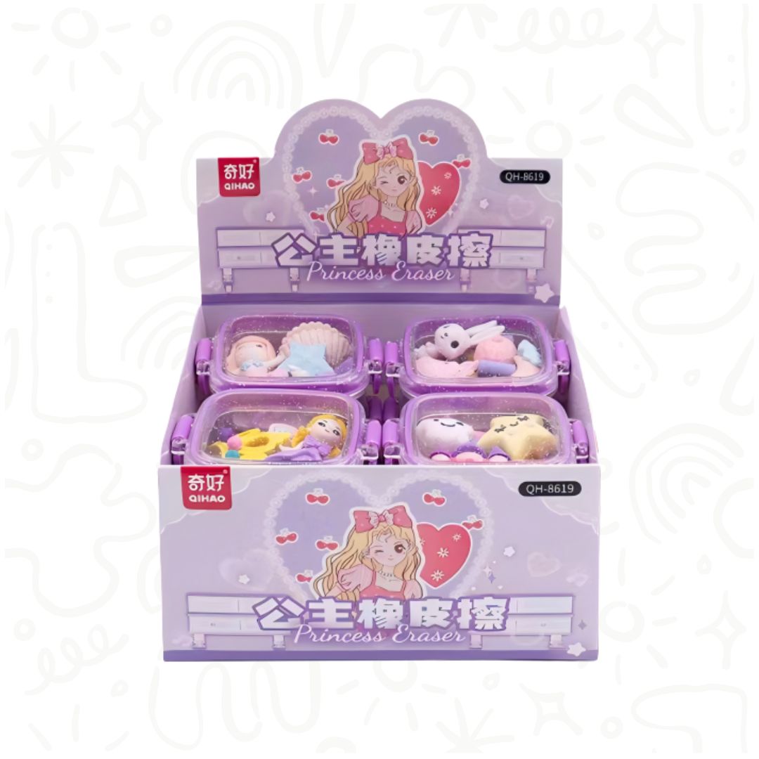 SET DE BORRADORES CON EMPAQUE EN CAJA, DISEÑO DE PRINCESAS
