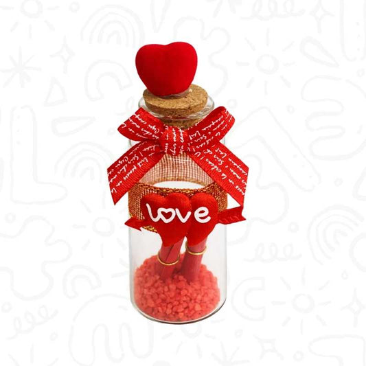 Botella Decorativa Modelo Corazón con Piedritas y Mensaje