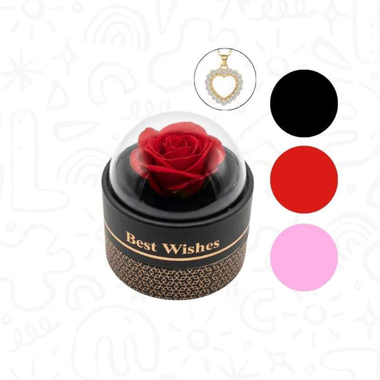 Set Caja con Rosa Roja y Collar Decorativo
