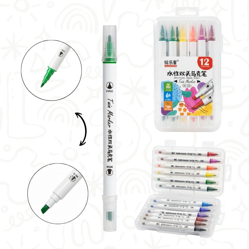 Marcadores Doble Punta x12 – Colores Surtidos
