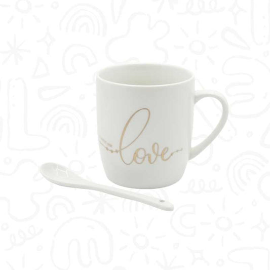 Set Pocillo con Cuchara – Diseño "Love" Minimalista