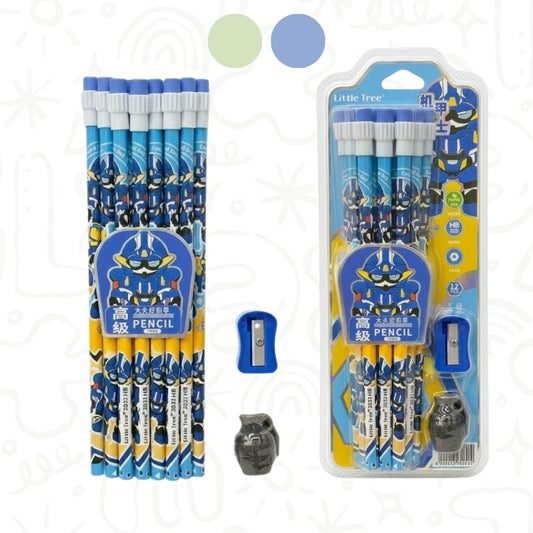 Set x12 Lápices con Borrador y Tajalápiz – Diseño Robot