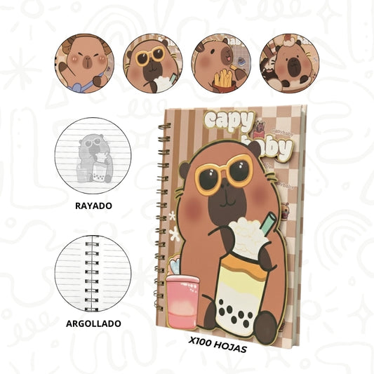 Cuaderno Argollado con Diseño de Capibara